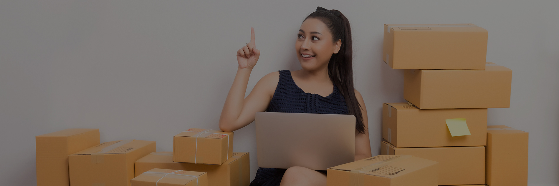 E-Ticaret Kutuları. E-Commerce Boxes. Business Owner Working WithBoxes