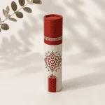 Kırmızı Desenli Krem Gövdeli Silindir Kutu 23.5x5 cm